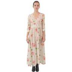 Pink Flowers Pattern Spring Nature Button Up Boho Maxi Dress by TeesDeck