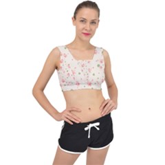 Pink Flowers Pattern Spring Nature V-back Sports Bra by TeesDeck