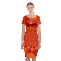 Fractal Artwork Abstract Background Orange Classic Short Sleeve Midi Dress