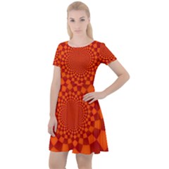 Fractal Artwork Abstract Background Orange Cap Sleeve Velour Dress 