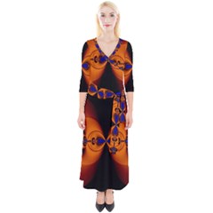 Abstract Artwork Fractal Background Black Orange Quarter Sleeve Wrap Maxi Dress by Sudhe