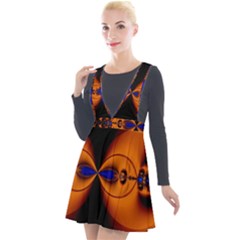 Abstract Artwork Fractal Background Black Orange Plunge Pinafore Velour Dress