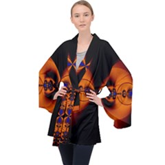Abstract Artwork Fractal Background Black Orange Velvet Kimono Robe