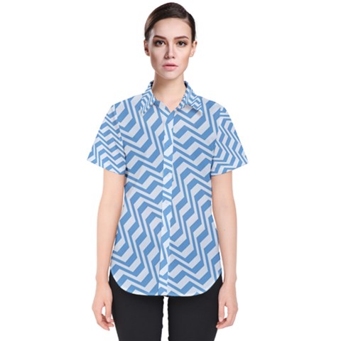 Geometric Blue Shades Diagonal Women s Short Sleeve Shirt by Bajindul