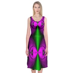 Abstract Artwork Fractal Background Green Purple Midi Sleeveless Dress