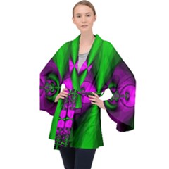 Abstract Artwork Fractal Background Green Purple Velvet Kimono Robe