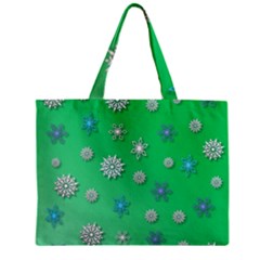 Snowflakes Winter Christmas Green Zipper Mini Tote Bag