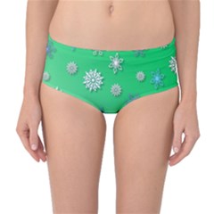 Snowflakes Winter Christmas Green Mid-waist Bikini Bottoms