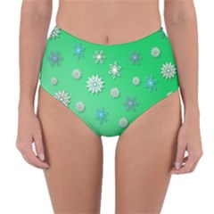 Snowflakes Winter Christmas Green Reversible High-waist Bikini Bottoms