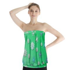 Snowflakes Winter Christmas Green Strapless Top