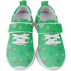 Snowflakes Winter Christmas Green Kids  Velcro Strap Shoes