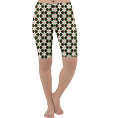 Pattern Flowers White Green Cropped Leggings 