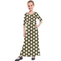 Pattern Flowers White Green Kids  Quarter Sleeve Maxi Dress View1