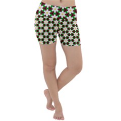 Pattern Flowers White Green Lightweight Velour Yoga Shorts