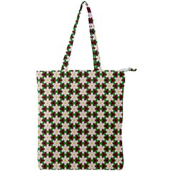 Pattern Flowers White Green Double Zip Up Tote Bag