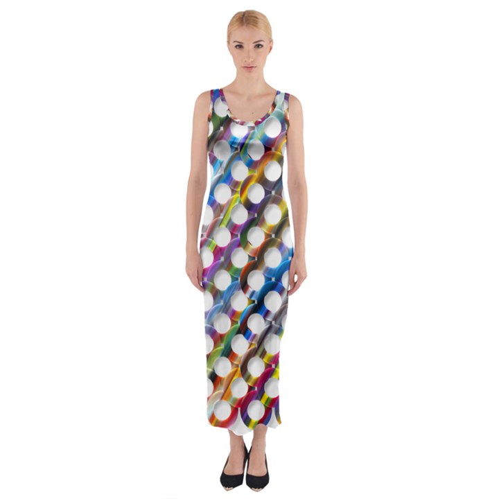 Rings Geometric Circles Random Fitted Maxi Dress