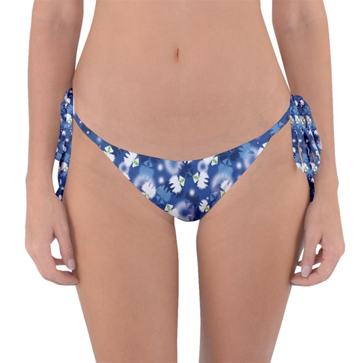 White Flowers Summer Plant Reversible Bikini Bottom