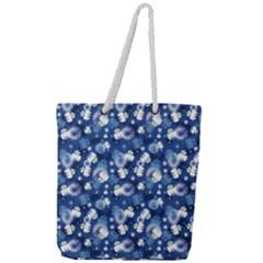 White Flowers Summer Plant Full Print Rope Handle Tote (large)