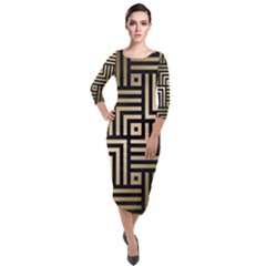 Geometric Pattern   Seamless Luxury Gold Vector Quarter Sleeve Midi Velour Bodycon Dress by Sudhe