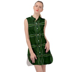 Background Pattern Design Geometric Green Sleeveless Shirt Dress by Sudhe