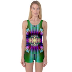 Abstract Art Fractal Creative Green One Piece Boyleg Swimsuit