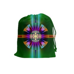 Abstract Art Fractal Creative Green Drawstring Pouch (Large)