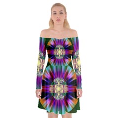 Abstract Art Fractal Creative Green Off Shoulder Skater Dress