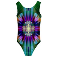 Abstract Art Fractal Creative Green Kids  Cut-Out Back One Piece Swimsuit