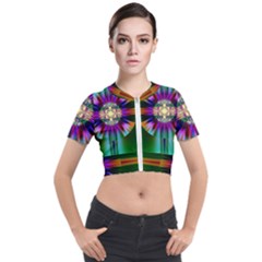 Abstract Art Fractal Creative Green Short Sleeve Cropped Jacket