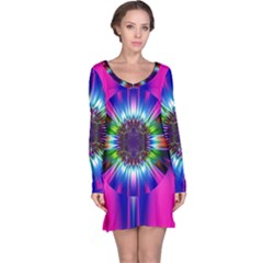 Abstract Art Fractal Creative Pink Long Sleeve Nightdress by Sudhe