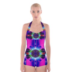 Abstract Art Fractal Creative Pink Boyleg Halter Swimsuit 