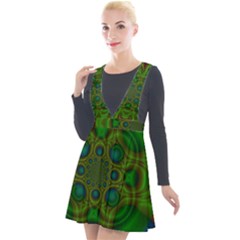 Abstract Background Design Green Plunge Pinafore Velour Dress