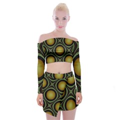 Abstract Background Design Off Shoulder Top With Mini Skirt Set by Sudhe