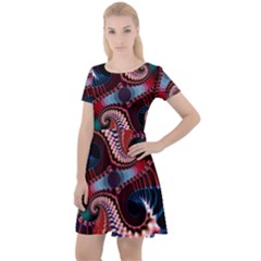 Abstract Fractal Artwork Colorful Art Cap Sleeve Velour Dress 