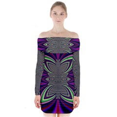 Abstract Artwork Fractal Background Pattern Long Sleeve Off Shoulder Dress