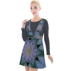 Abstract Flower Artwork Art Green Plunge Pinafore Velour Dress