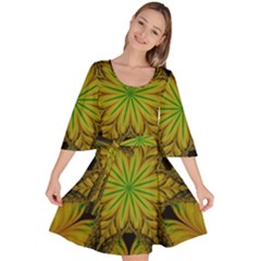 Abstract Flower Artwork Art Green Yellow Velour Kimono Dress