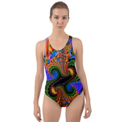 Abstract Fractal Artwork Colorful Cut-out Back One Piece Swimsuit by Sudhe