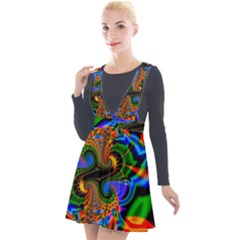 Abstract Fractal Artwork Colorful Plunge Pinafore Velour Dress