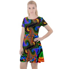 Abstract Fractal Artwork Colorful Cap Sleeve Velour Dress 