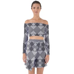 Monochrome Geometric Herringbone Seamless Pattern Vector Off Shoulder Top With Skirt Set by Sudhe