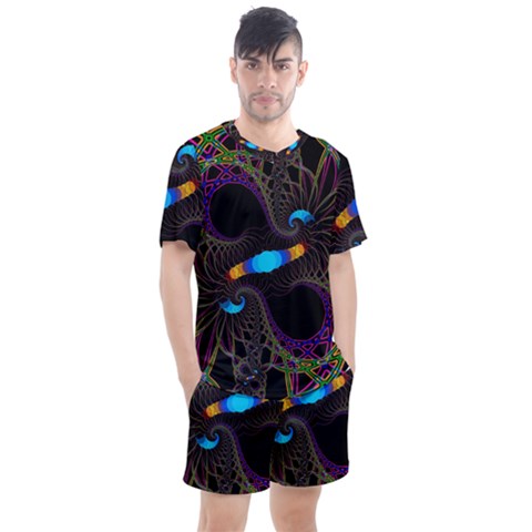 Fractal Artwork Abstract Background Men s Mesh Tee And Shorts Set by Sudhe