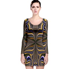 Abstract Art Fractal Unique Pattern Long Sleeve Velvet Bodycon Dress