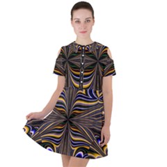 Abstract Art Fractal Unique Pattern Short Sleeve Shoulder Cut Out Dress 