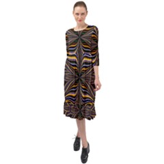 Abstract Art Fractal Unique Pattern Ruffle End Midi Chiffon Dress