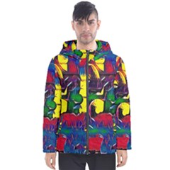 Colorful Shapes Abstract Painting                      Men s Hooded Puffer Jacket