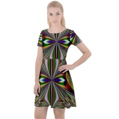 Abstract Art Fractal Pattern Cap Sleeve Velour Dress 