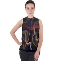 Abstract Smoke                    Mock Neck Chiffon Sleeveless Top