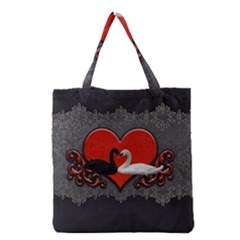 In Love, Wonderful Black And White Swan On A Heart Grocery Tote Bag by FantasyWorld7