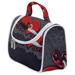 In Love, Wonderful Black And White Swan On A Heart Satchel Handbag by FantasyWorld7